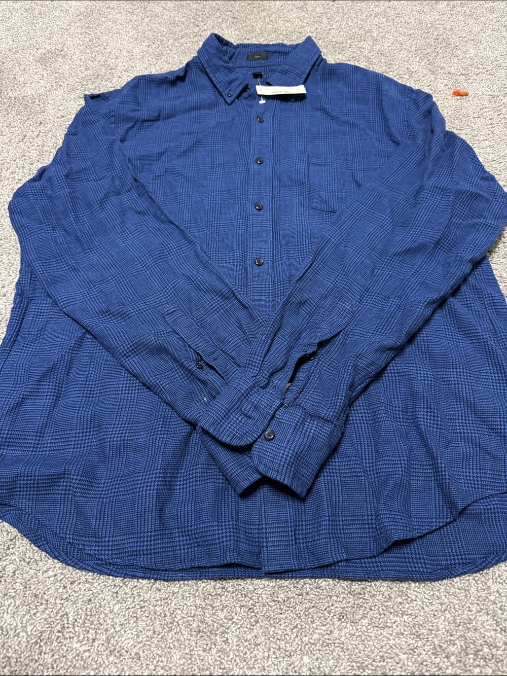 J. Crew Men's Deep Blue Plaid Linen Blend Button-Down Shirt